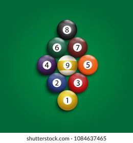 Starting billiards balls leisure pool 9 club game.