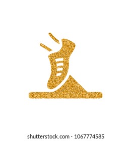 Starting block icon in gold glitter texture. Sparkle luxury style vector illustration.