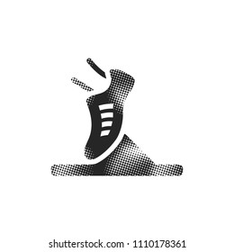 Starting block icon in halftone style. Black and white monochrome vector illustration.