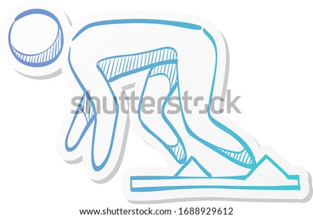 Starting block icon in sticker color style. Sport sprint running get set ready go