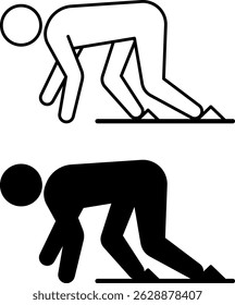 Starting Block Icons. Black and White Vector Illustration. Device for Supporting Sprinter's Feet at the Start of the Race. Sport, Competition, Runner. Running Concept