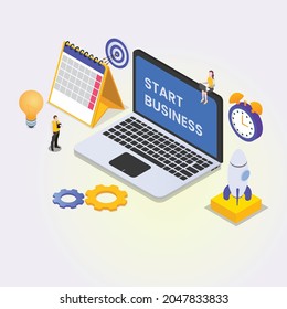 Starting business 3d isometric vector illustration concept for banner, website, landing page, ads, flyer