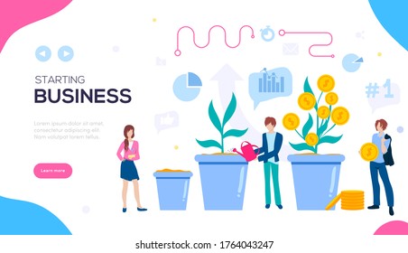 Starting business concept background. Modern illustration slider site page. Create a business web banner. Ideas for starting a business vector image design. 