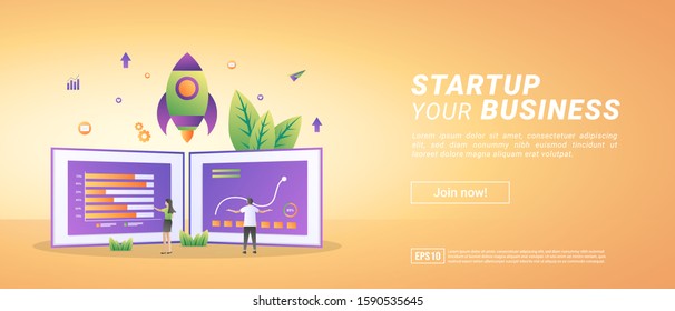 Starting a business concept. Start a project and develop a strategy. Analyze data management. Suitable for web landing page, marketing, advertising, promotion, banner. Vector illustration