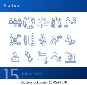 Starting business icons. Set of line icons on white background. Startup, way to money, strategy. Management concept. Vector illustration can be used for topics like business, corporate, success