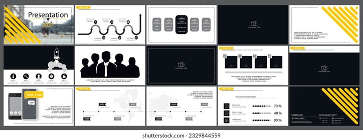 Starting a business project presentation template. Design yellow elements for presentation on white background. Vector infographic. Use in flyers and postcards, advertising annual report, technologies
