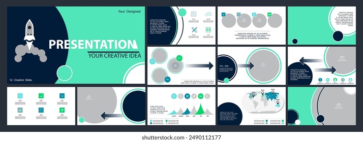 Starting a business project presentation template. Set, Design green elements for presentation on white background. Vector infographic. Use in flyers and postcards, advertising annual report, iPad