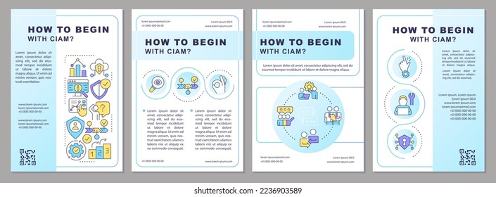 Starting with CIAM blue brochure template. Business digital upgrade. Leaflet design with linear icons. Editable 4 vector layouts for presentation, annual reports. Arial, Myriad Pro-Regular fonts used