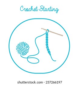 Starting crochet with chain stitches on white background svg