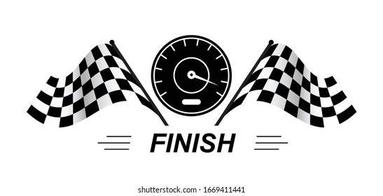 Starting finish flags with a car speedometer for auto racing. Vector image