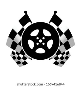 Starting finish flags with a car wheel for auto racing. Vector image