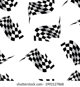 Starting  finish Race flags for auto racing, motocross, bicycle races, competitions, championships. Black and white objects seamless pattern. Vector image for sports, championships and champions. 