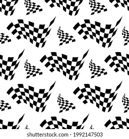 Starting  finish Race flags for auto racing, motocross, bicycle races, competitions, championships. Black and white objects seamless pattern. Vector image for sports, championships and champions. 