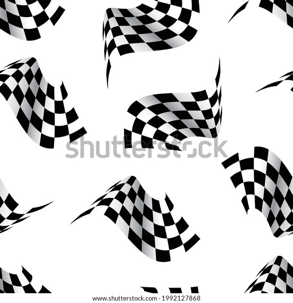 Starting  finish Race flags for auto racing, motocross,\
bicycle races, competitions, championships. Black and white objects\
seamless pattern. Vector image for sports, championships and\
champions. 