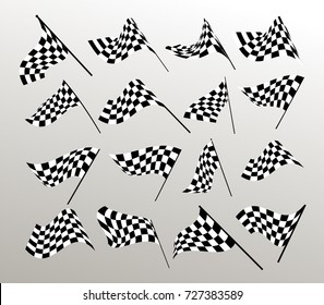 Starting and finishing flags. Auto Moto racing. Checkered flag. Vector set.