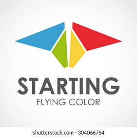 Starting fly with colorful wing abstract vector logo design template creative business icon company art identity symbol concept