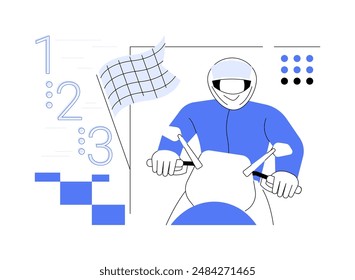 Starting grid abstract concept vector illustration. Man holds a motorcycle road racing, competition starting announcement, professional racing, motorsport transport abstract metaphor.