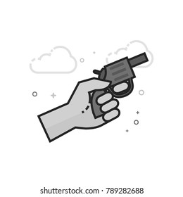 Starting gun icon in flat outlined grayscale style. Vector illustration.