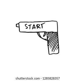 starting gun vector doodle sketch isolated on white background