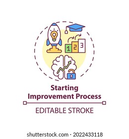 Starting improvement process concept icon. Take personal challenges. Productive mindset. Self development idea thin line illustration. Vector isolated outline RGB color drawing. Editable stroke