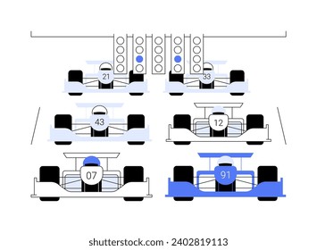 Starting line abstract concept vector illustration. Professional racers on the track, motorsport industry, sport transport, touring car, fast speed vehicle, competition day abstract metaphor.