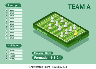 starting line up formation information, smartphone isometric flat design illustration