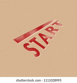 Starting line icon in halftone style. Grunge background vector illustration.