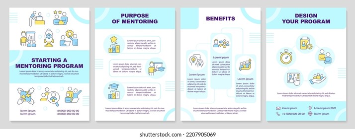 Starting mentoring program cyan brochure template. Benefits. Leaflet design with linear icons. Editable 4 vector layouts for presentation, annual reports. Arial-Black, Myriad Pro-Regular fonts used