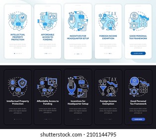 Starting new business night and day mode onboarding mobile app screen. Walkthrough 5 steps graphic instructions pages with linear concepts. UI, UX, GUI template. Myriad Pro-Bold, Regular fonts used