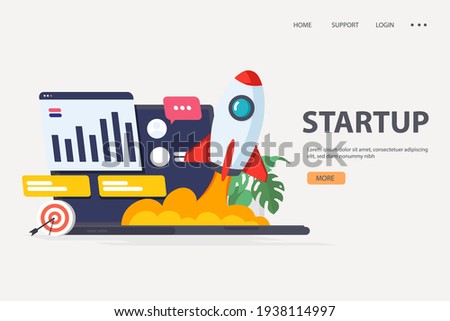 Starting a new business project. Development process. Product innovation, creative ideas. Starting launch, Startup business, entrepreneurial concept. Vector illustration