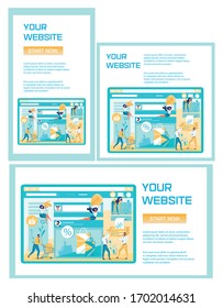 Starting Page for Website with Copy Space for Extra Text. Successful Online Resource Used for Products and Services Promotion. Men and Women with Light Bulbs and Golden Coins in Shopping Carts.