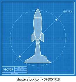 Starting Rocket Blueprint Icon, Vector Illustration 