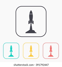 Starting rocket color icon set, vector illustration