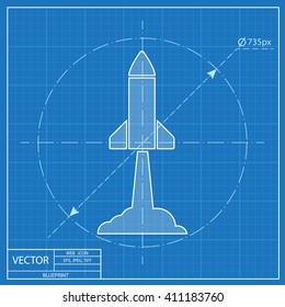 Starting rocket vector icon. Blueprint style