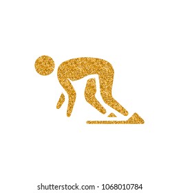 Starting runner icon in gold glitter texture. Sparkle luxury style vector illustration.