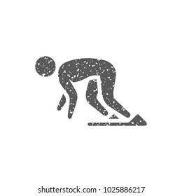 Starting runner icon in grunge texture. Vintage style vector illustration.