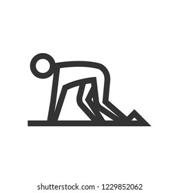 Starting runner icon in thick outline style. Black and white monochrome vector illustration.