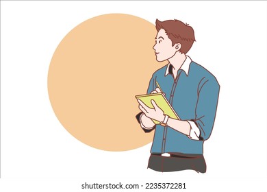 starting a small business SME business owner, entrepreneur. Using laptop or notebook to take and check online orders, SME online business concept. cartoon vector illustration.