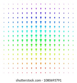 Starting Star icon spectral halftone pattern. Vector starting star shapes organized into halftone grid with vertical spectrum gradient. Designed for backgrounds, covers and abstraction effects.