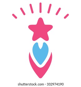 Starting Star vector icon. Style is bicolor flat symbol, pink and blue colors, rounded angles, white background.