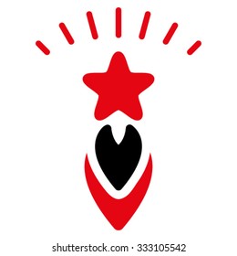 Starting Star vector icon. Style is bicolor flat symbol, intensive red and black colors, rounded angles, white background.