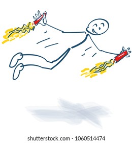 Starting stick figure with two small rockets in the hands