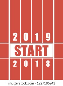 Starting track for the new year. 2018 for 2019 year. Vector graphics.
