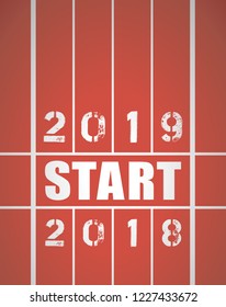 Starting track for the new year. 2018 for 2019 year. Vector graphics 
with gradient.
