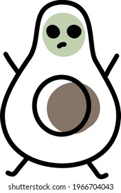Startled avocado, icon illustration, vector on white background