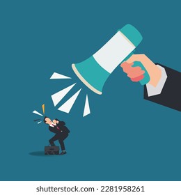 Startled businessman looking at megaphone in hand design vector illustration