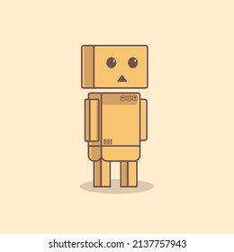 Startled cardboard Character cartoon vector illustration isolated object