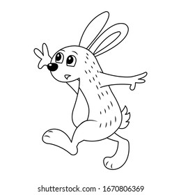 Startled rabbit vector illustration cartoon isolated on white background. Frightened bunny vector cartoon colorless for coloring book. Cute hare cartoon. 