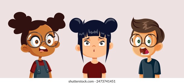 
Startled Shocked Little Kids Vector Cartoon illustration. Friends from kindergarten suffering a panic attack all together
