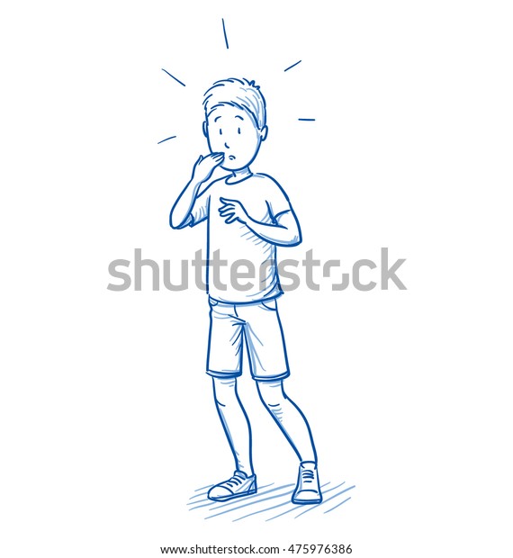 Startled Young Boy Awkward Situation Hand Stock Vector (Royalty Free ...